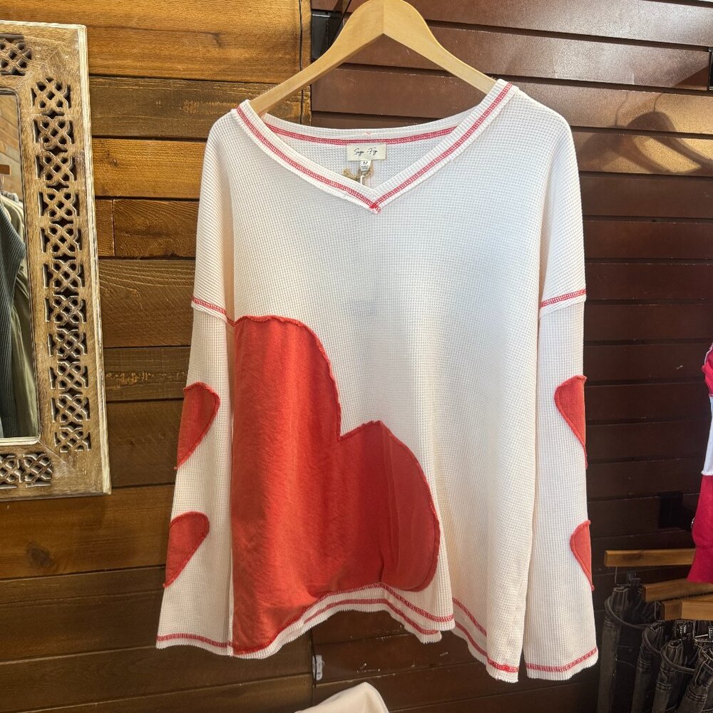 Patch Heart Waffle Pullover